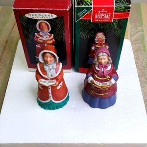 2‎ Hallmark Ceramic Dickens Caroler Bells Vintage Ornaments
